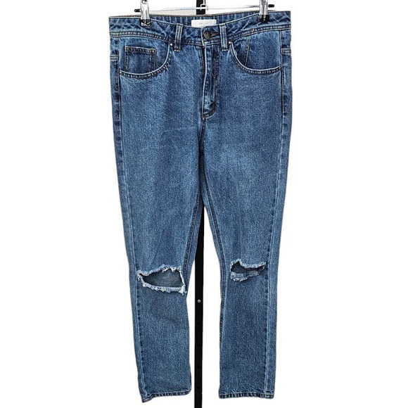 Oak + Fort Womens High Rise Straight Leg Distressed Jeans Blue Size 29 - Picture 1 of 8